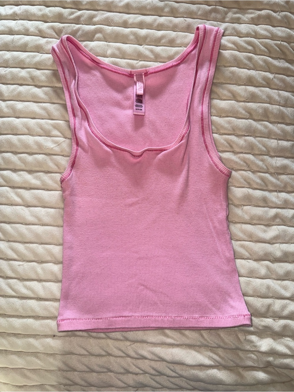 Skims Pink Ribbed Tank Top - Women's Sleeveless Tee